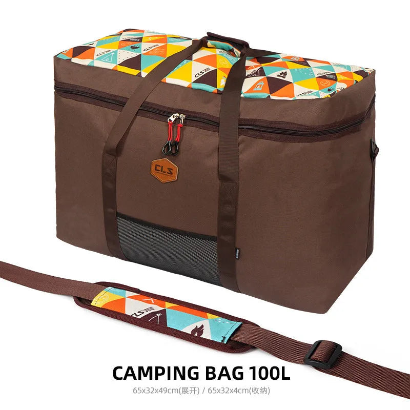 CLS Outdoor large capacity camping bag 100L in black Oxford cloth with cube shape