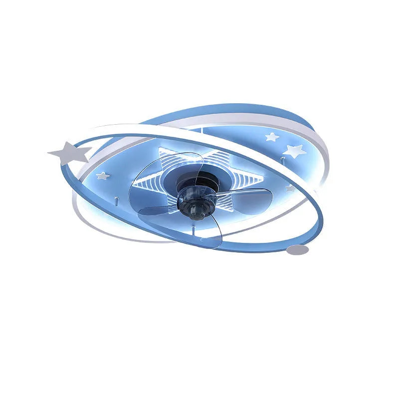 Modern iron children's bedroom LED chandelier with ceiling fan and remote control