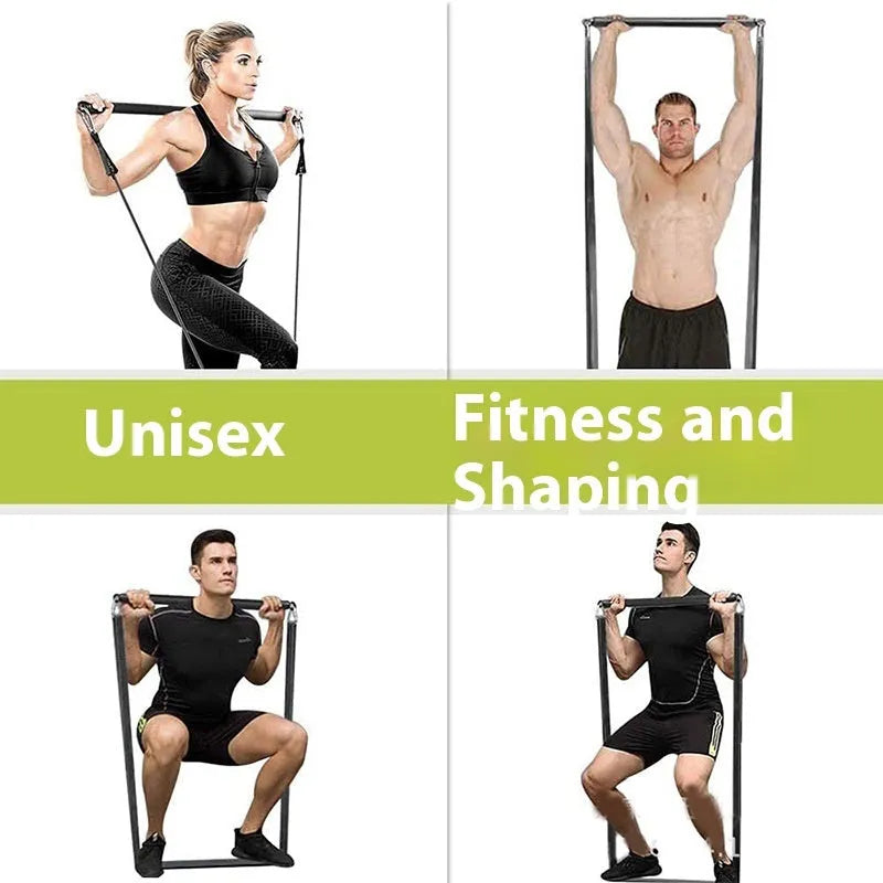 A two-segment push-and-pull fitness rod for yoga and pilates exercises.