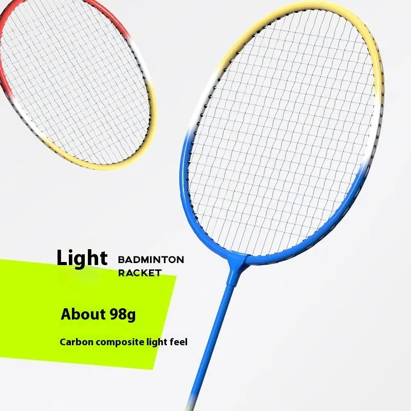 Blue and red alloy split-frame badminton and tennis racket set showing detachable design