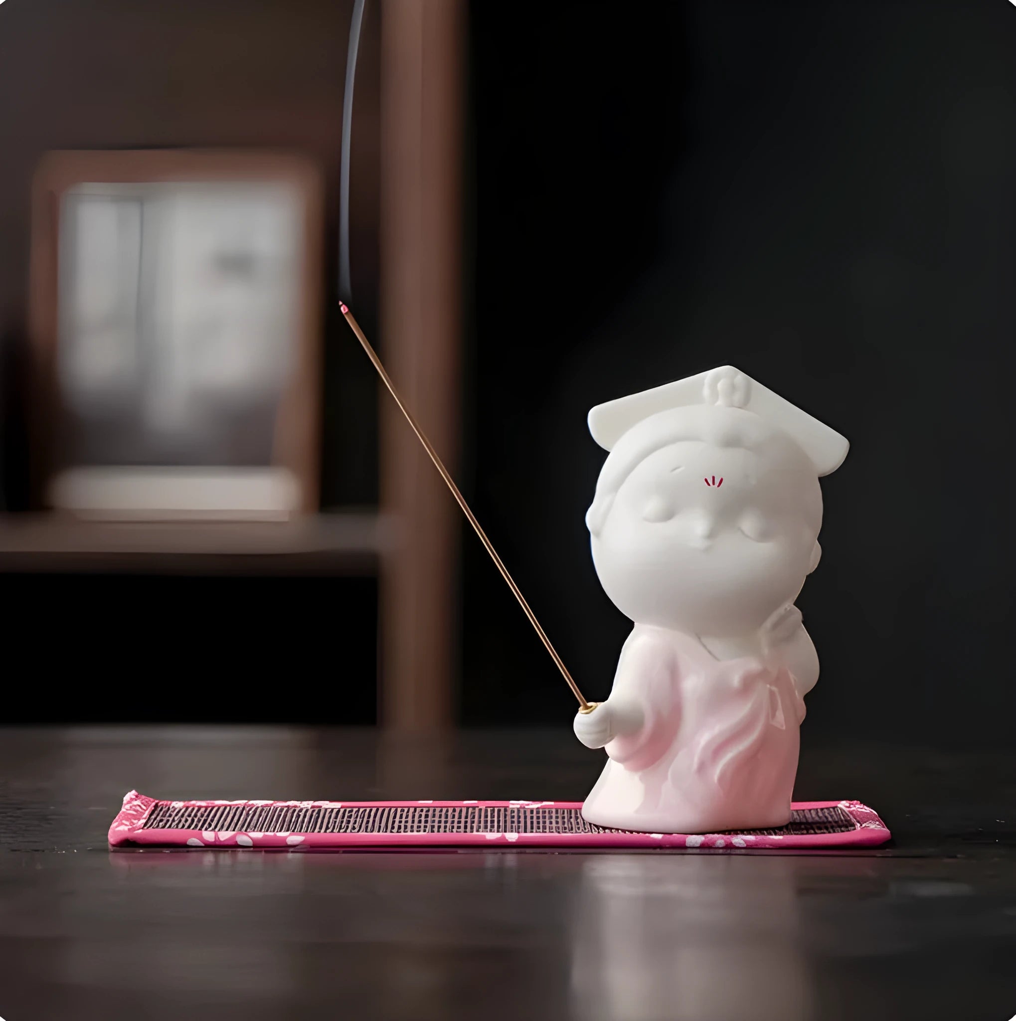 Ceramic court attendant incense burner decoration in cute design with four colour options