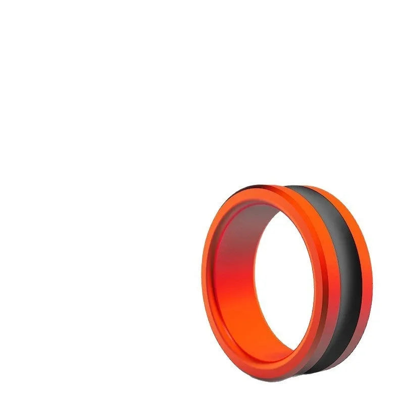 Orange and silver alloy fishing hand guard pull loop with non-slip grip.