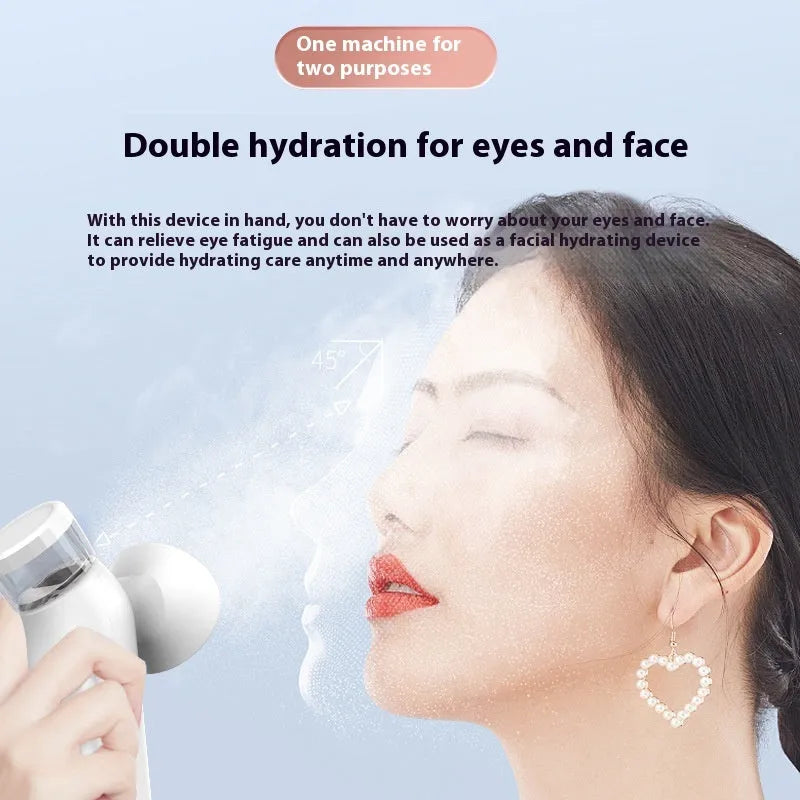 White portable USB rechargeable eye compress machine for hot and cold therapy with atomiser.