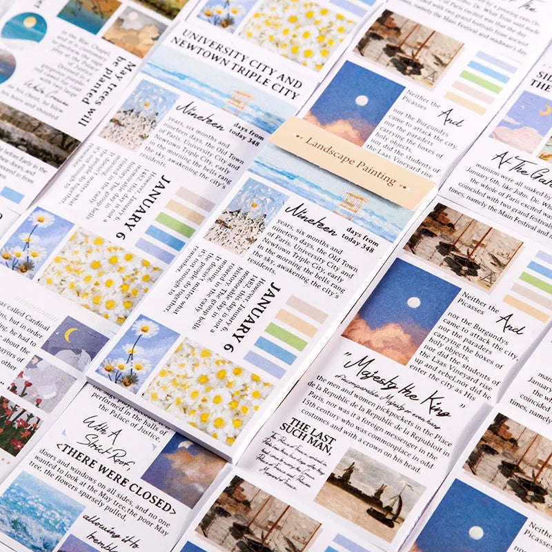 Pack of twenty paper landscape painting art stickers measuring 60 by 120 millimetres.