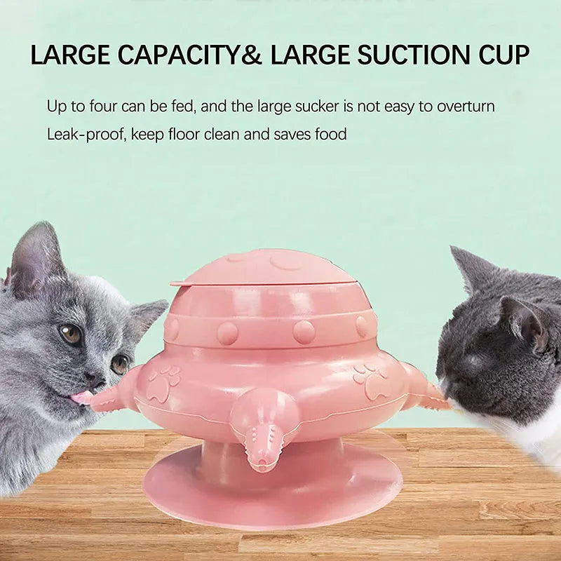 Pink silicone pet nursing device with milk bowl and four pacifiers for puppies and cats