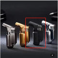 HB805-1 full metal windproof lighter in black, gold, grey, and silver colour options.