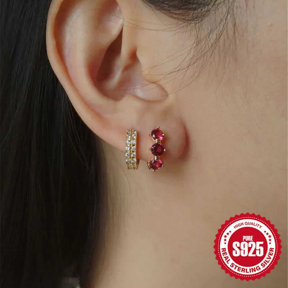 S925 sterling silver earrings with geometric sunflower design and golden zircon stones