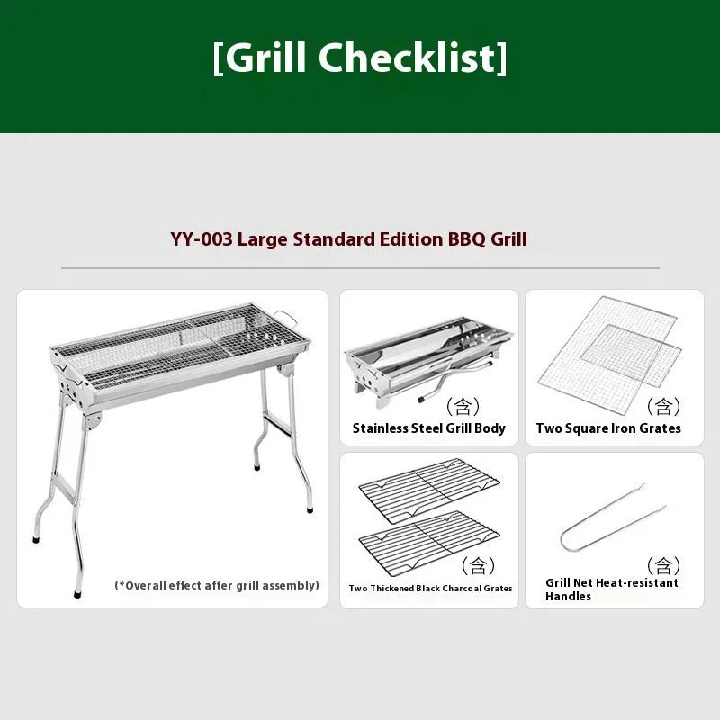 Large stainless steel turnover barbecue oven with charcoal stove and cooking accessories