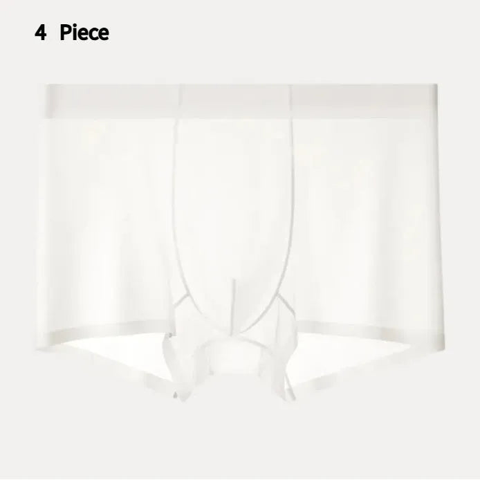 Men's ultra-thin ice silk boxer briefs in seamless design on a white background.