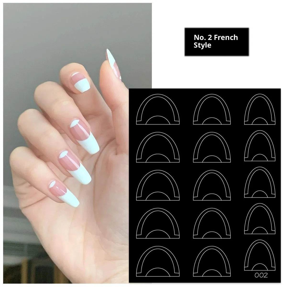 Ultra-thin seamless Deep V French nail art sticker template with a plaid pattern