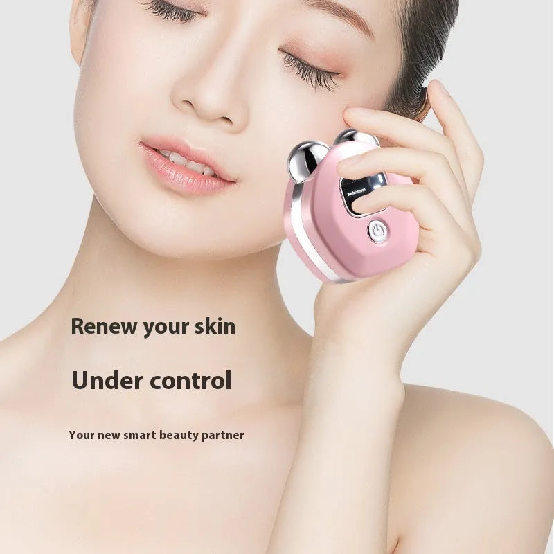 Portable hot compress charging micro current double roller facial massage instrument