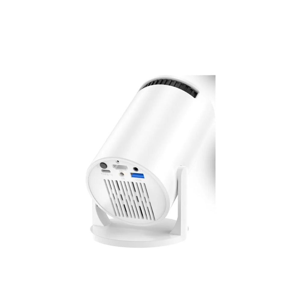 White MINI wireless HD portable projector showing wireless same-screen capability for home use