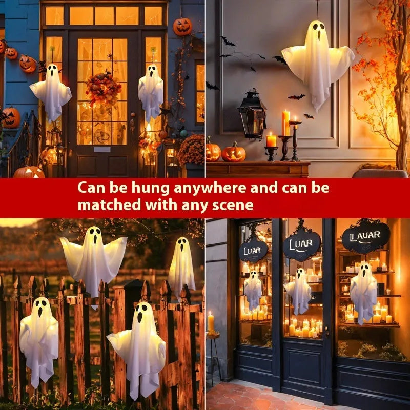White ghost horror indoor party light with cloth material and 4.5V button electronics for Halloween decorations