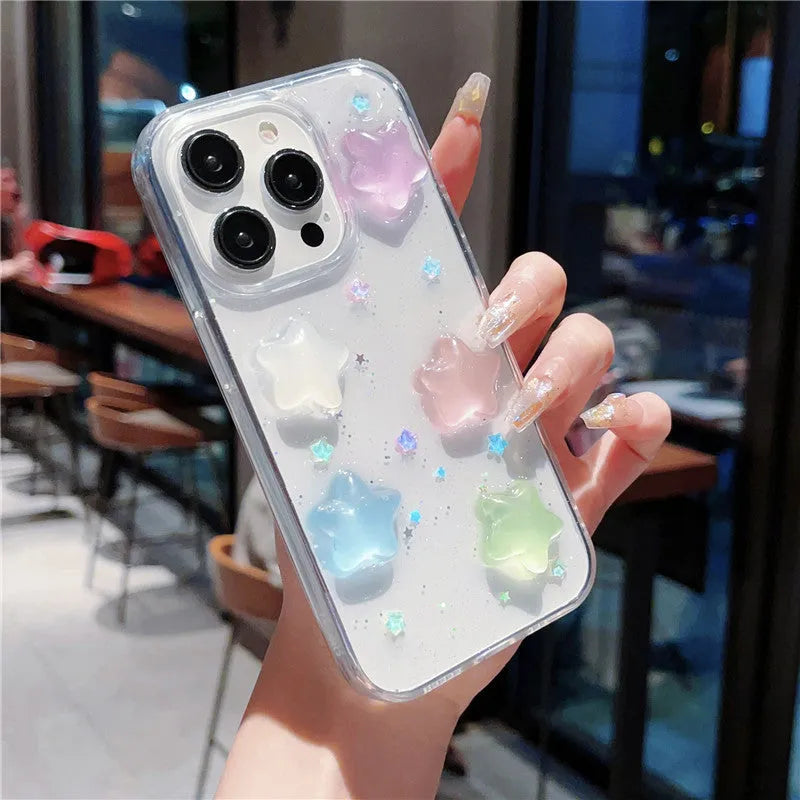 Three-dimensional star luminous silicone phone case in XINGX colour for iPhone with fall protection
