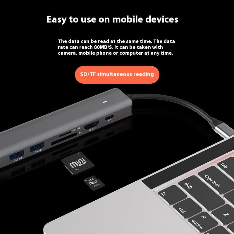 7-in-1 USB-C computer hub with card reader slots and custom logo printing option