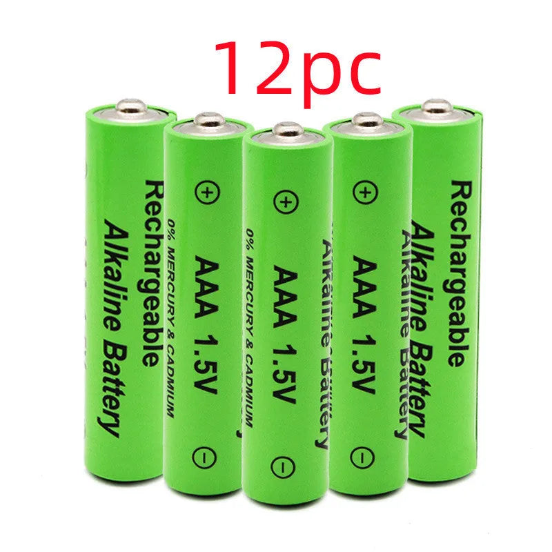 Green alkaline rechargeable AA battery with 3000mAh capacity and 1.5V high voltage label
