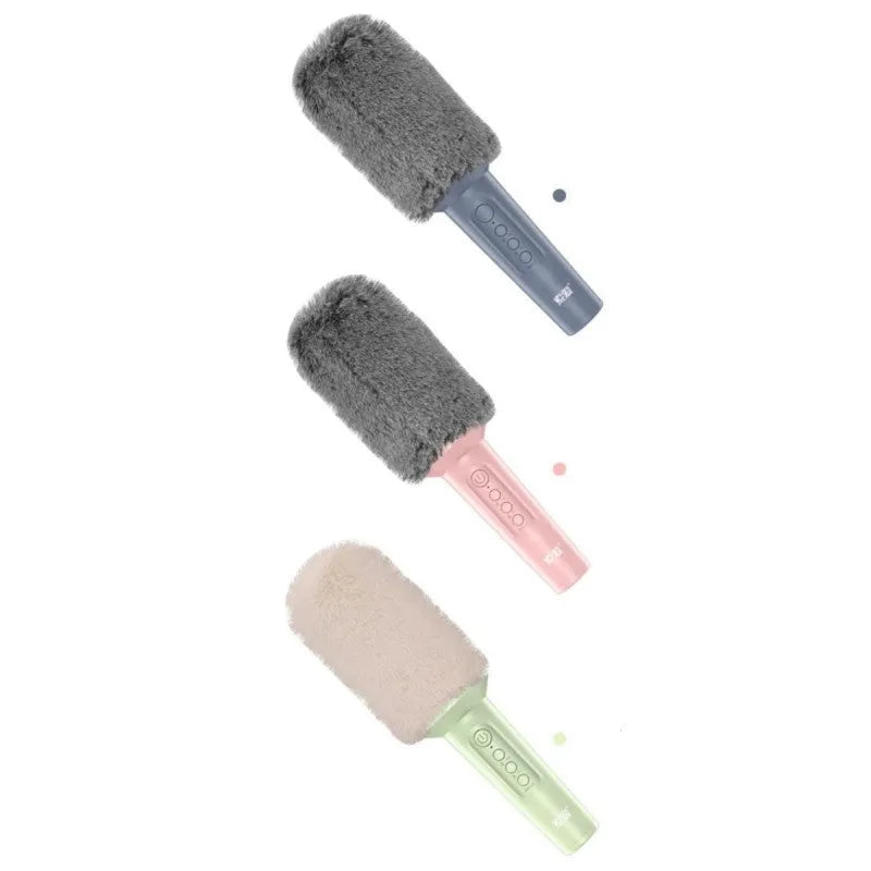 Wireless Bluetooth karaoke microphone in pink, blue, or green colour options.