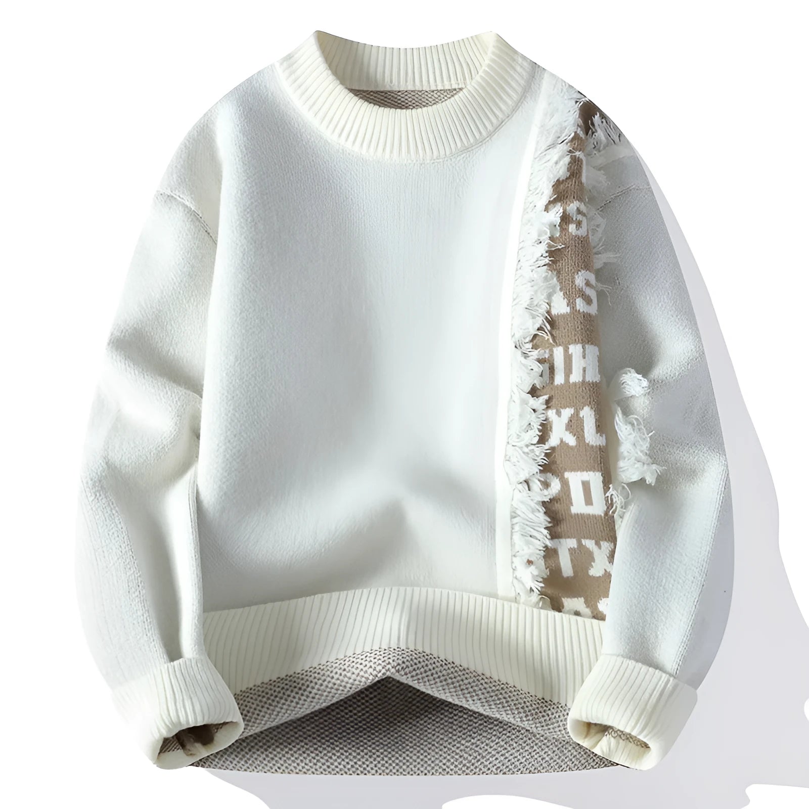 Men's loose fit knitted pullover sweater with ribbed hemline in four colour options