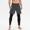 Man wearing grey high elastic tight sports pants for fitness exercise.