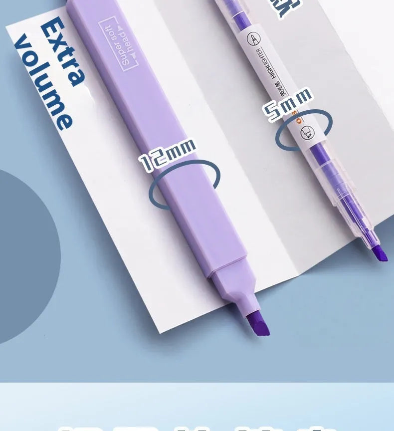 Set of double-tipped fluorescent marker pens showing chisel and bullet nibs, in mixed bright and pastel colours.