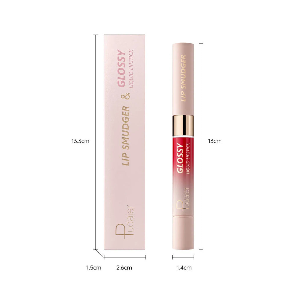 Double-headed lipstick and lip gloss cosmetic in 10 colour options with matte finish