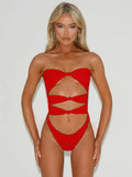 Women's hollow-out one-piece swimsuit in nylon available in three colour options and multiple sizes