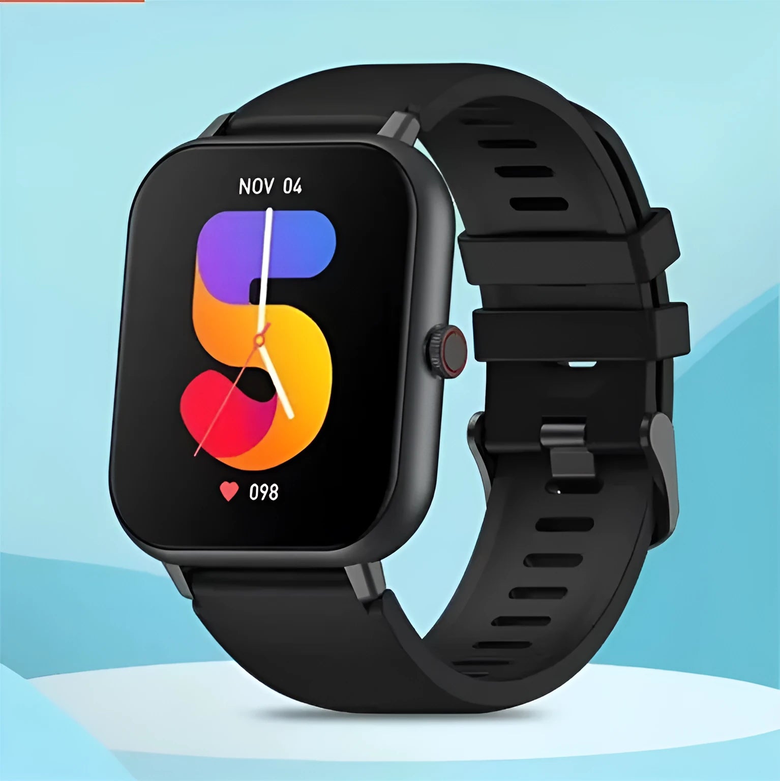 One-Click Link AI Voice Bluetooth smart watch showing heart rate display on a TFT touch screen.