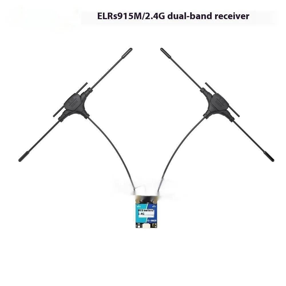 ELRS 915M 2.4G dual-frequency FPV receiver base station with Gemini receiver and T-shaped antennas for RC drones.