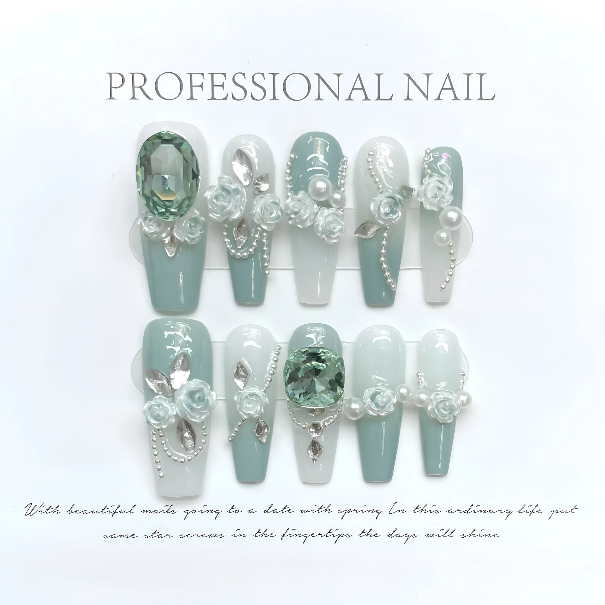 Full diamond camellia gradient nail armour set with bow and butterfly patterns in blush tones