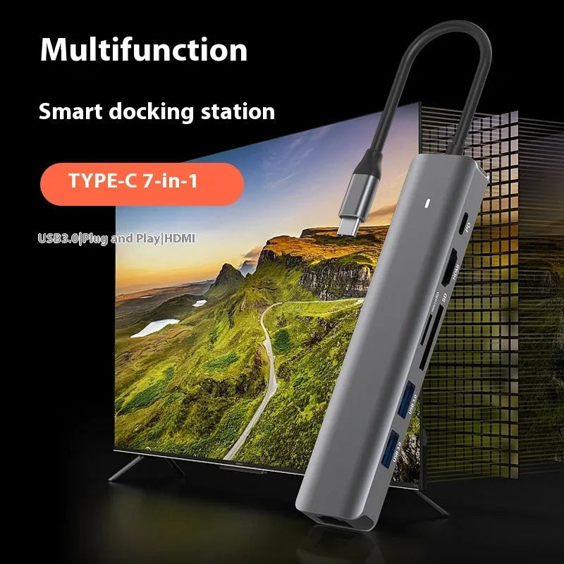 7-in-1 USB-C computer hub with card reader slots and custom logo printing option