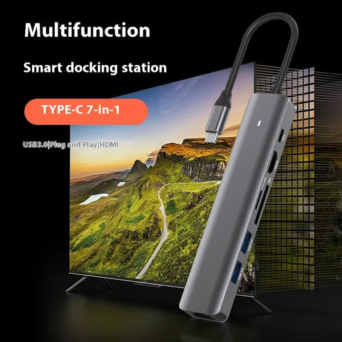 7-in-1 USB-C computer hub with card reader slots and custom logo printing option