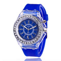Geneva women's luminous quartz watch with round 43mm dial and silicone bracelet