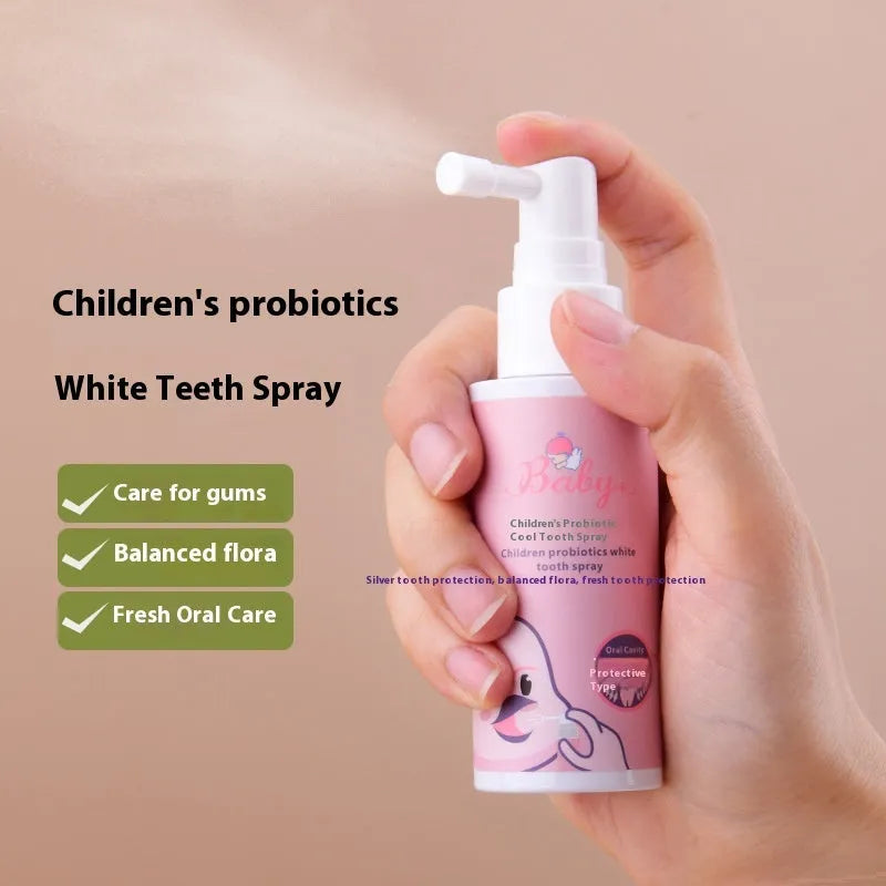 Children's probiotics white teeth cleaning spray bottle in strawberry and orange flavours for anticavity protection