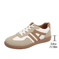 Women's retro lace-up jogging shoes in black, grey, or khaki with a platform heel and rubber sole.