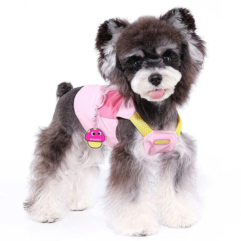 Pink polyester dog vest harness for small breeds including Bichon Frisé, Teddy, and Schnauzer dogs