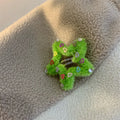 Plush diamond-encrusted five-pointed star edge hair clip for women, sweet cool style, side clip, green colour