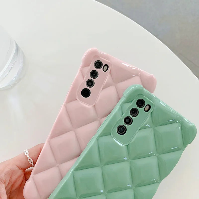 Huawei silicone diamond texture phone case in black, green, pink or white colours