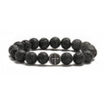 Geometric volcanic agate stone bracelet with 10mm beads and stainless steel clasp, showing natural lava-like patterning