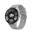 Bluetooth smart bracelet with call function showing its 1.2-inch screen on a wrist, with magnetic charger and spare strap.