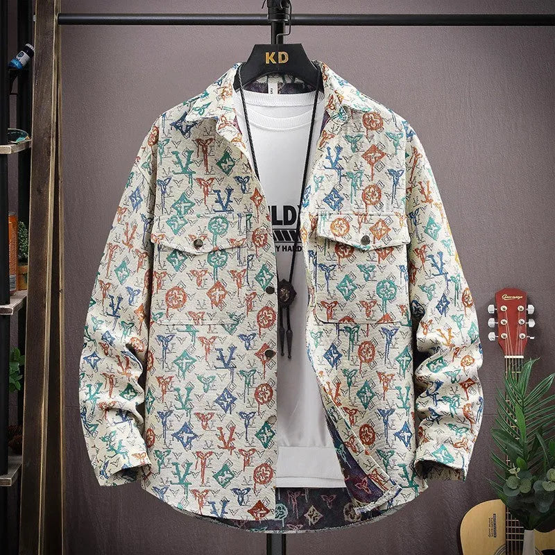 Casual lapel shirt coat in blue with long sleeves and straight hem, suitable for spring and autumn wear