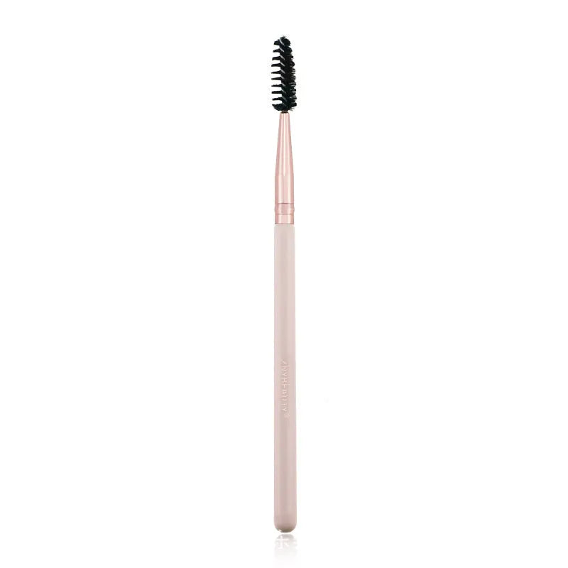 26 pink makeup brushes with wooden handles and wool heads, presented with a PU storage bag.