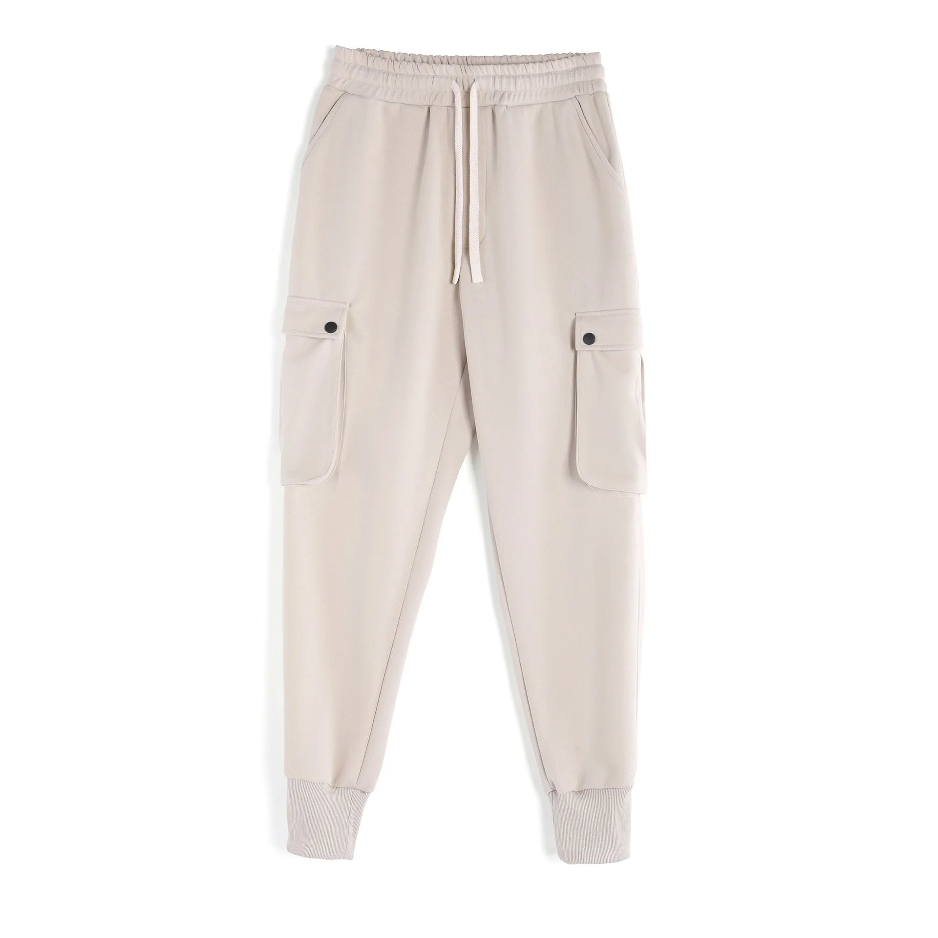 Men's loose cotton sports trousers with ankle-tied cuffs in solid colours