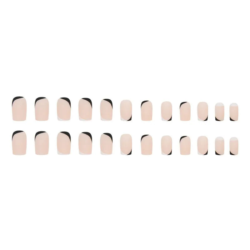 Black and white frosted fashion nails with mandarin duck pattern, plastic wearable armour construction