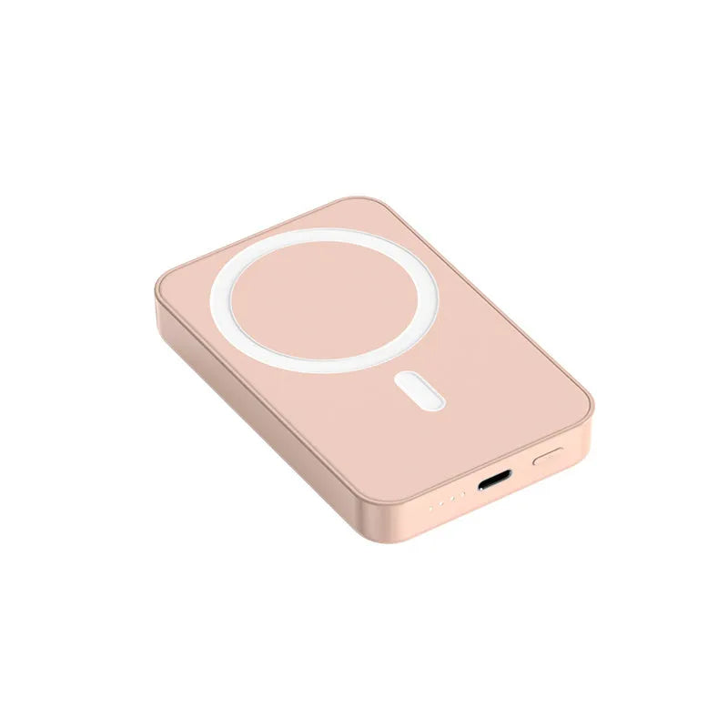 Pink purple white magnetic wireless power bank showing 20000mAh capacity and 20W output