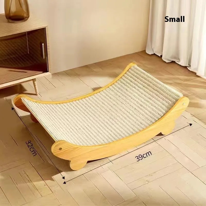 A sisal blanket cat scratch board in a natural woven texture, shown in large and small size options.