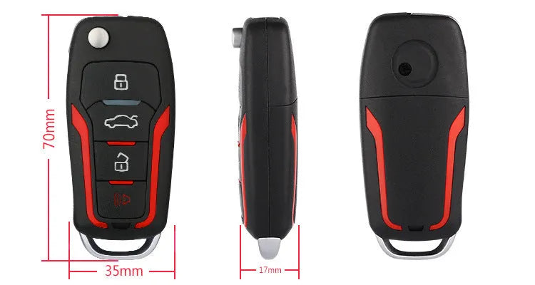 Black and red frosted one-way remote control car alarm system with two remotes for 3000m range security.