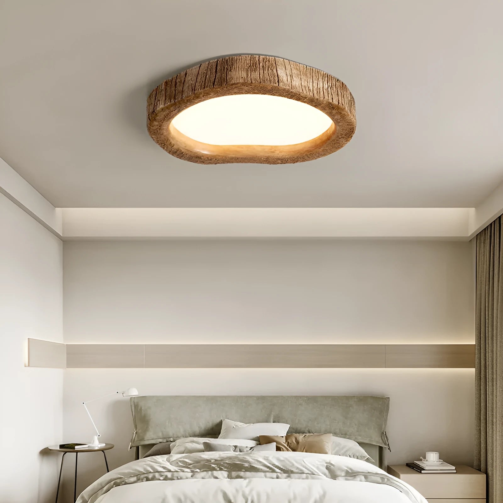 Wood grain finish bedroom ceiling lamp in new Chinese style with round shape