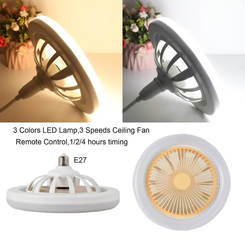 26cm round remote control ceiling fan with E27 30W LED lamp, plastic blades and shade, modern minimalist style