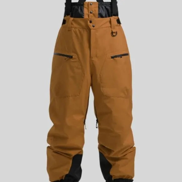 Men's waterproof ski pants in linen with thickened strap, shown in black colour