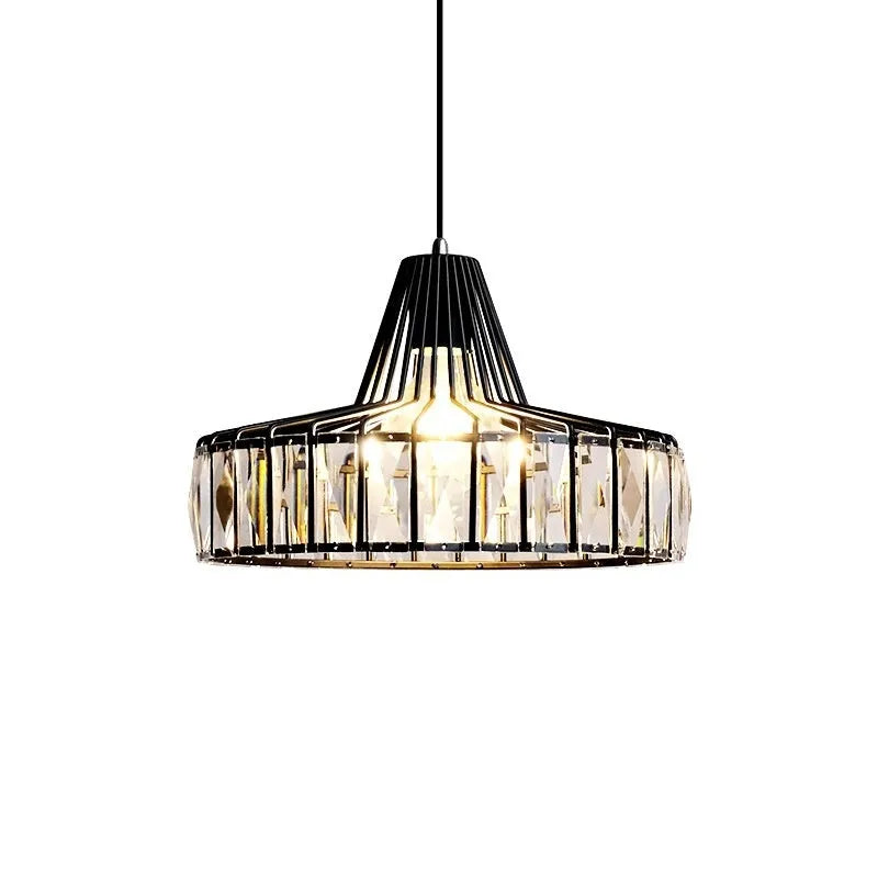 Modern crystal ceiling pendant lamp with LED light source in black or gold finish